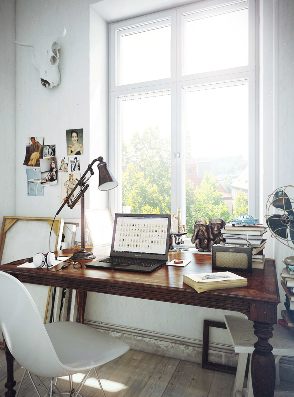 Письменный стол у панорамного окна