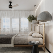 Bedroom in style Wabi Sabi. Minimalism.