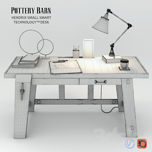 3d Models Table Pottery Barn Hendrix Small Smart Technology Desk