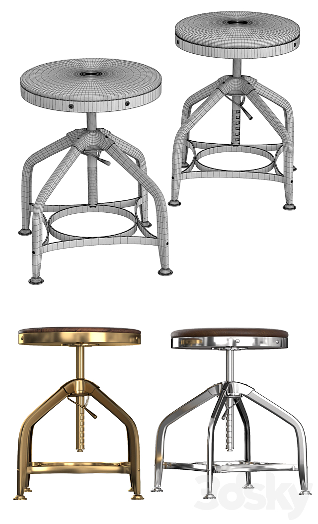 Toledo Dining Stool Chair 3d Models, Restoration Hardware Toledo Dining Chair