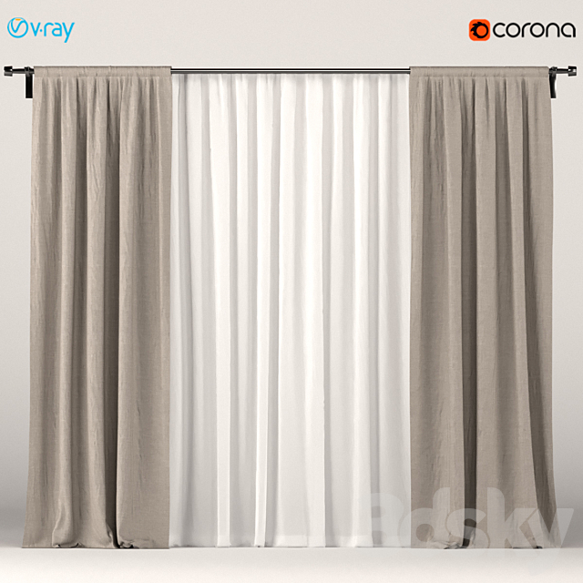3d Models Curtain Light Brown, Brown And White Curtains
