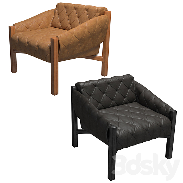 Arm Chair Abruzzo Leather Tufted, Brown Leather Tufted Chair