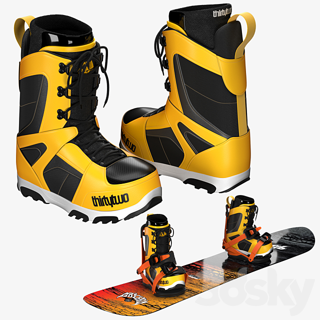 Snowboard + Boots + Bindings - Sports - 3D Models
