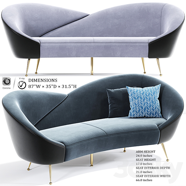 Lounge Wing Curved Sofa 3d Models, Circular Sofa Dimensions