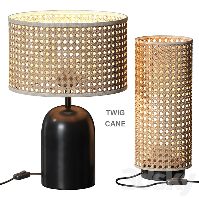 Twig Cane Table Lamp With Rattan, Twig Table Lights