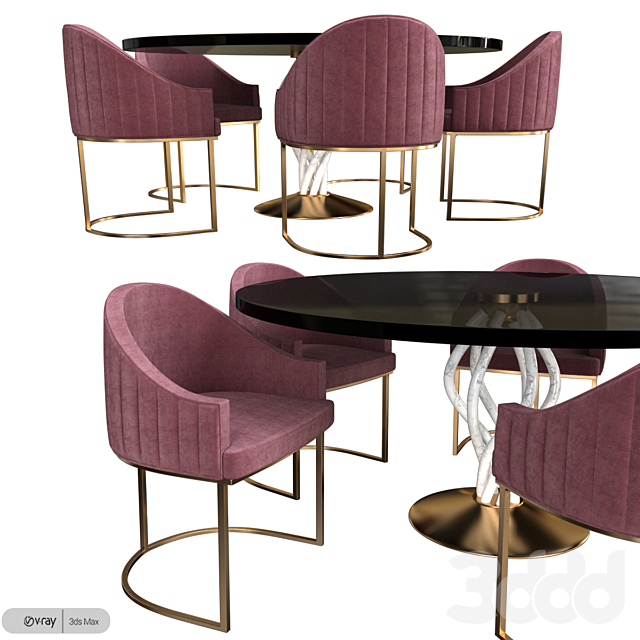 Circle Dining table set - Стол + стул - 3D Модель